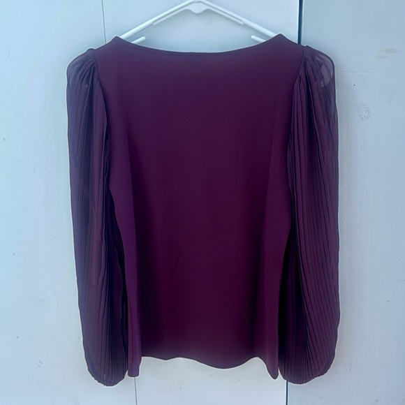 Ann Taylor Women's Burgundy Pleated-Sleeve Blouse - Picture 2 of 5